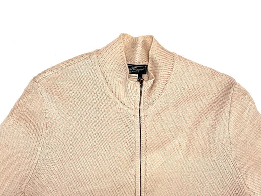 Salvatore Ferragamo Knit Full-Zip Jacket, Beige, Size XL