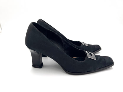 GUCCI Satin G Logo Plate High Heel Pumps Black Size 37