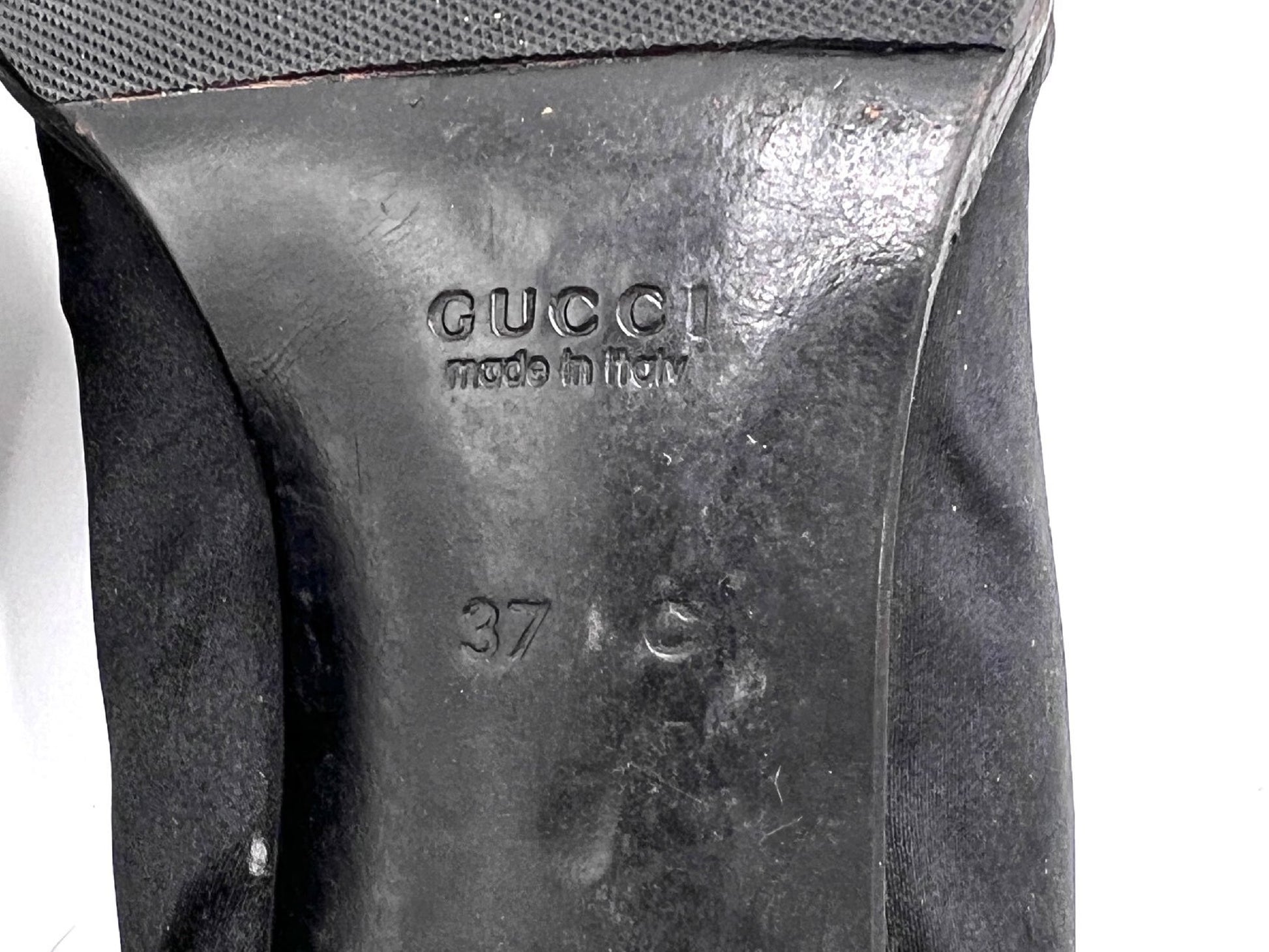 GUCCI Satin G Logo Plate High Heel Pumps Black Size 37