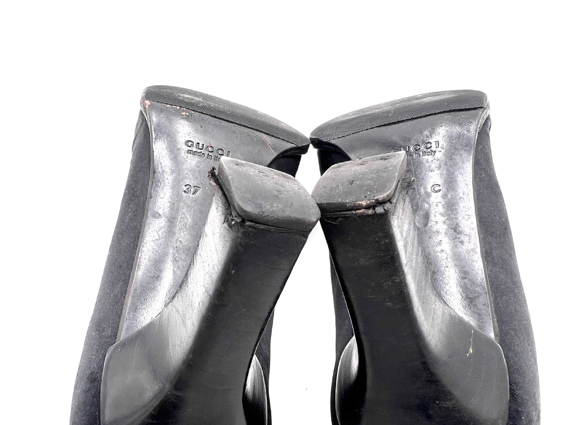 GUCCI Satin G Logo Plate High Heel Pumps Black Size 37