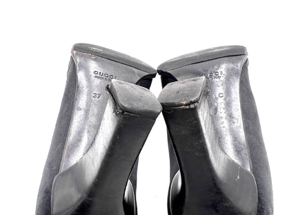 GUCCI Satin G Logo Plate High Heel Pumps Black Size 37