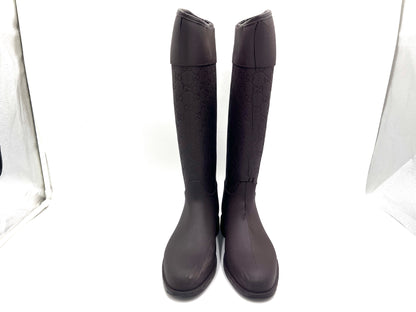 GUCCI Rubber GG Pattern Rain Boots, Dark Brown, Size 37