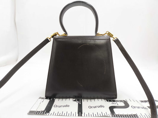 Salvatore Ferragamo Gancini Leather 2-Way Handbag/Shoulder Bag in Black