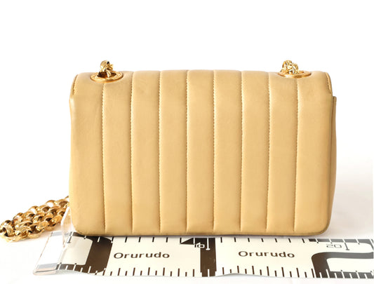 CHANEL Mademoiselle 19 Beige Lambskin Beaded Chain Shoulder Bag with Seal