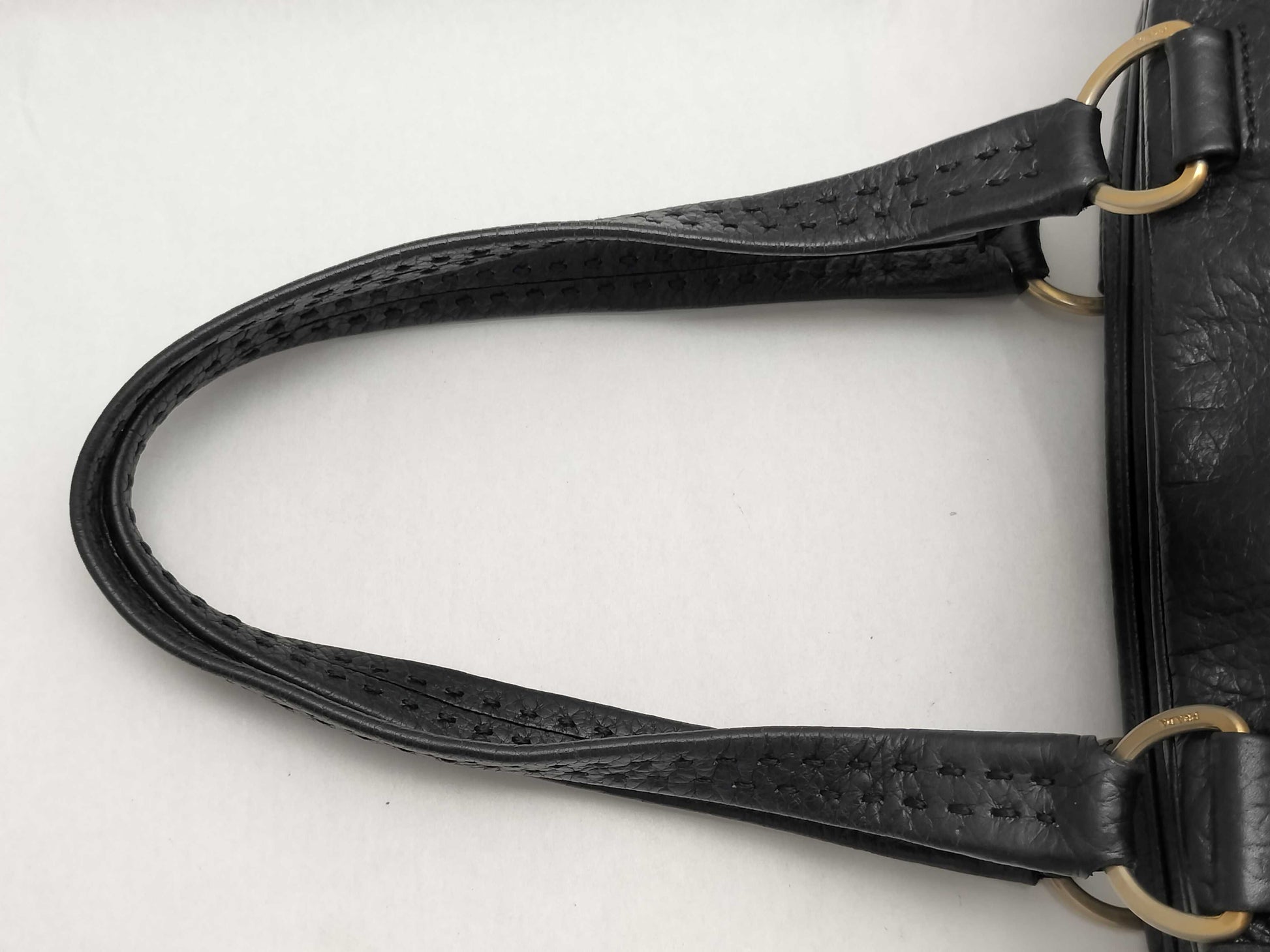 PRADA PRADA Prada Shoulder Bag Handbag Leather and Nylon Black with Triangle Logo and White Tag