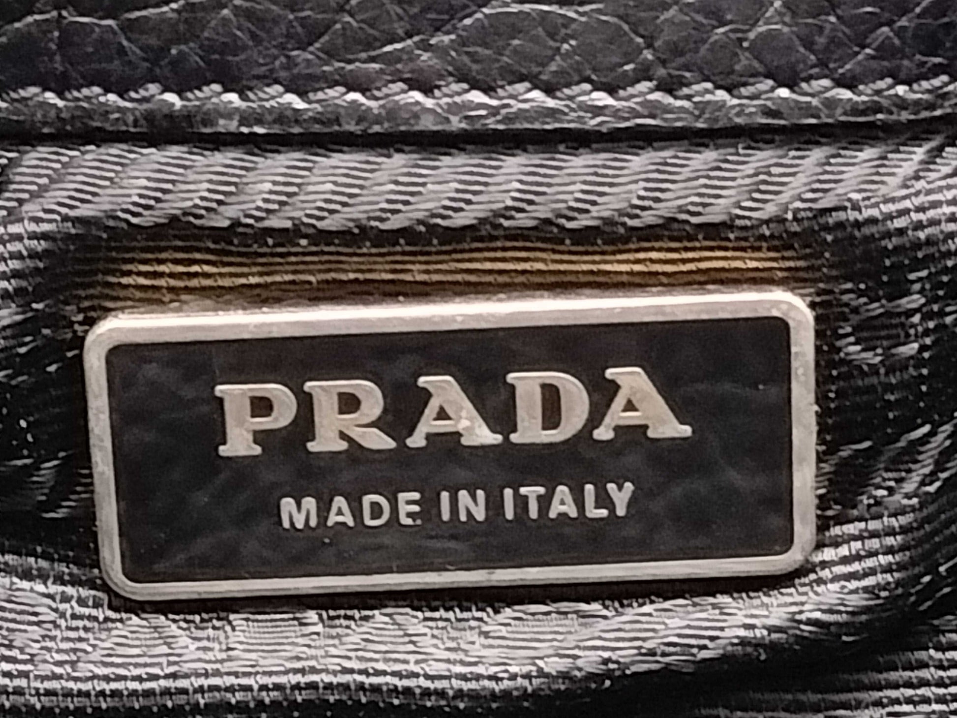 PRADA PRADA Prada Shoulder Bag Handbag Leather and Nylon Black with Triangle Logo and White Tag