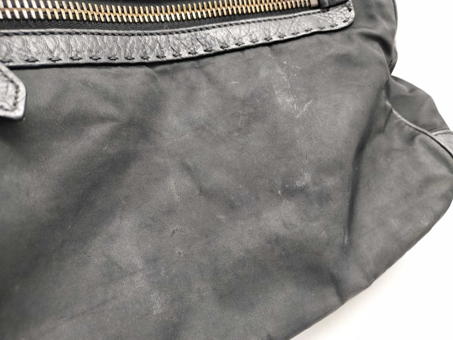 PRADA PRADA Prada Shoulder Bag Handbag Leather and Nylon Black with Triangle Logo and White Tag
