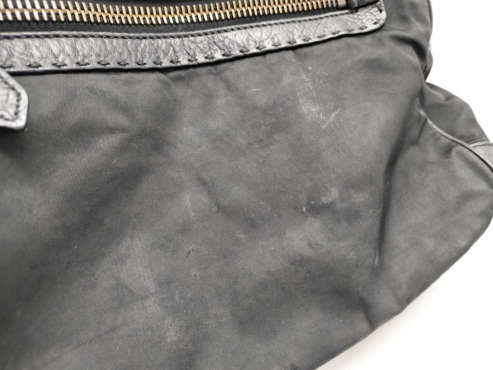 PRADA PRADA Prada Shoulder Bag Handbag Leather and Nylon Black with Triangle Logo and White Tag