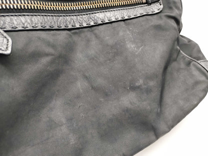 PRADA PRADA Prada Shoulder Bag Handbag Leather and Nylon Black with Triangle Logo and White Tag