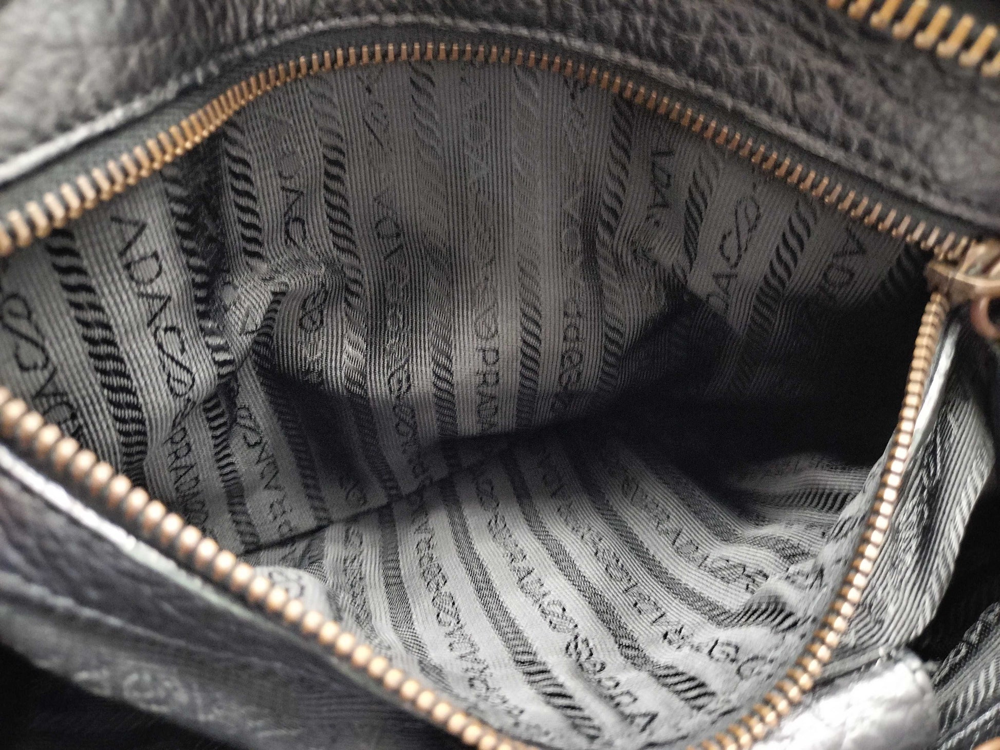 PRADA PRADA Prada Shoulder Bag Handbag Leather and Nylon Black with Triangle Logo and White Tag