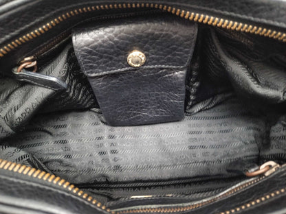 PRADA PRADA Prada Shoulder Bag Handbag Leather and Nylon Black with Triangle Logo and White Tag