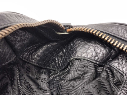 PRADA PRADA Prada Shoulder Bag Handbag Leather and Nylon Black with Triangle Logo and White Tag