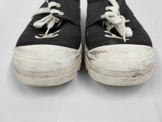 CHANEL Canvas/Rubber Sneakers, Black/White, #38