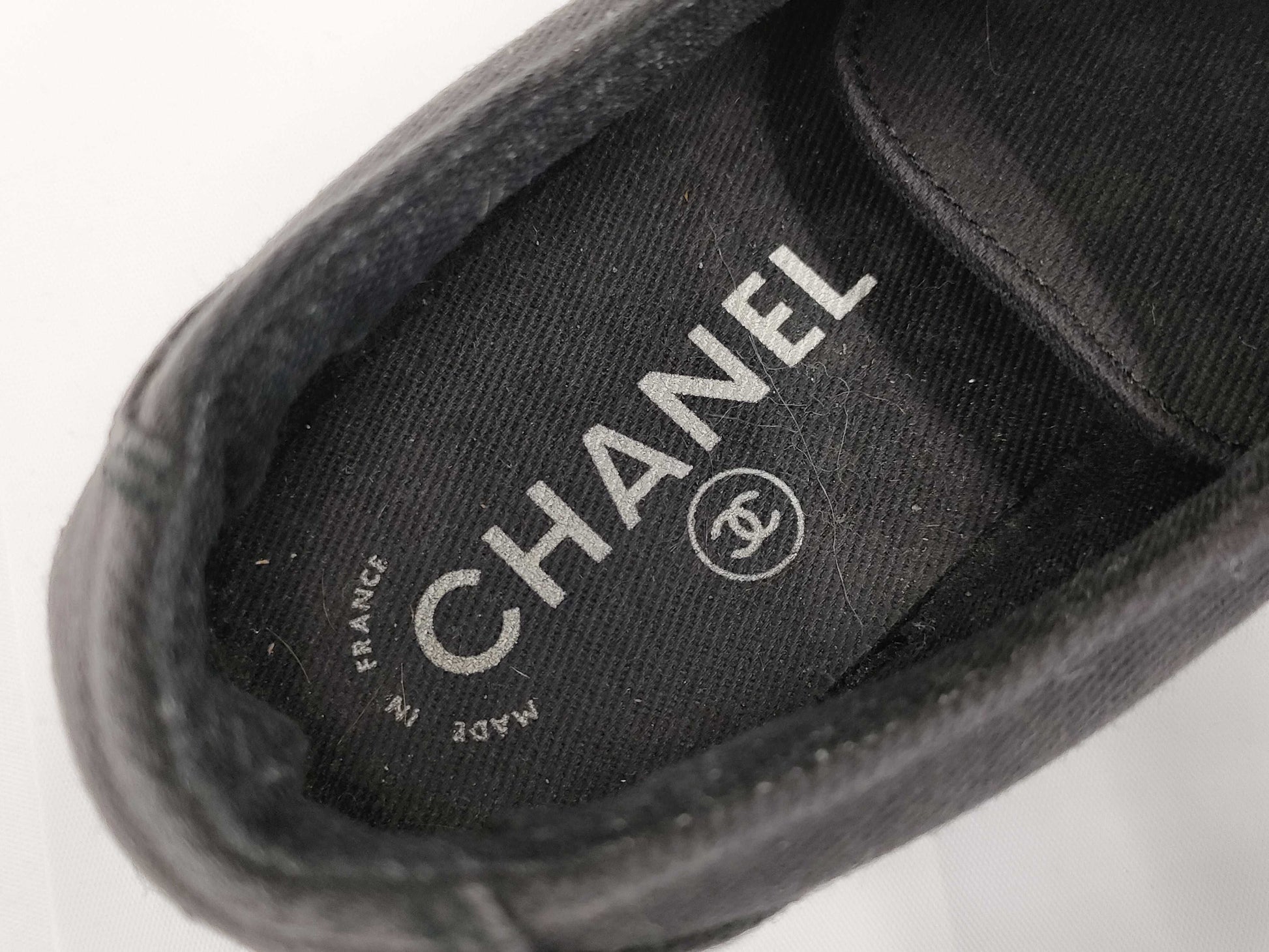 CHANEL Canvas/Rubber Sneakers, Black/White, #38