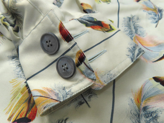 HERMES Shirt, 100% Silk, Gray/Blue Multicolor, #40, Tops