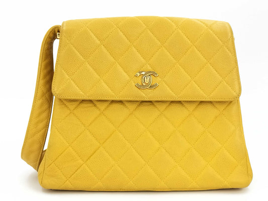 CHANEL Caviar Skin Yellow No. 4 Shoulder Bag