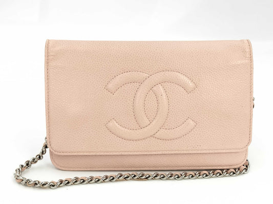 CHANEL Caviar Skin Chain Wallet Pink Shoulder Bag