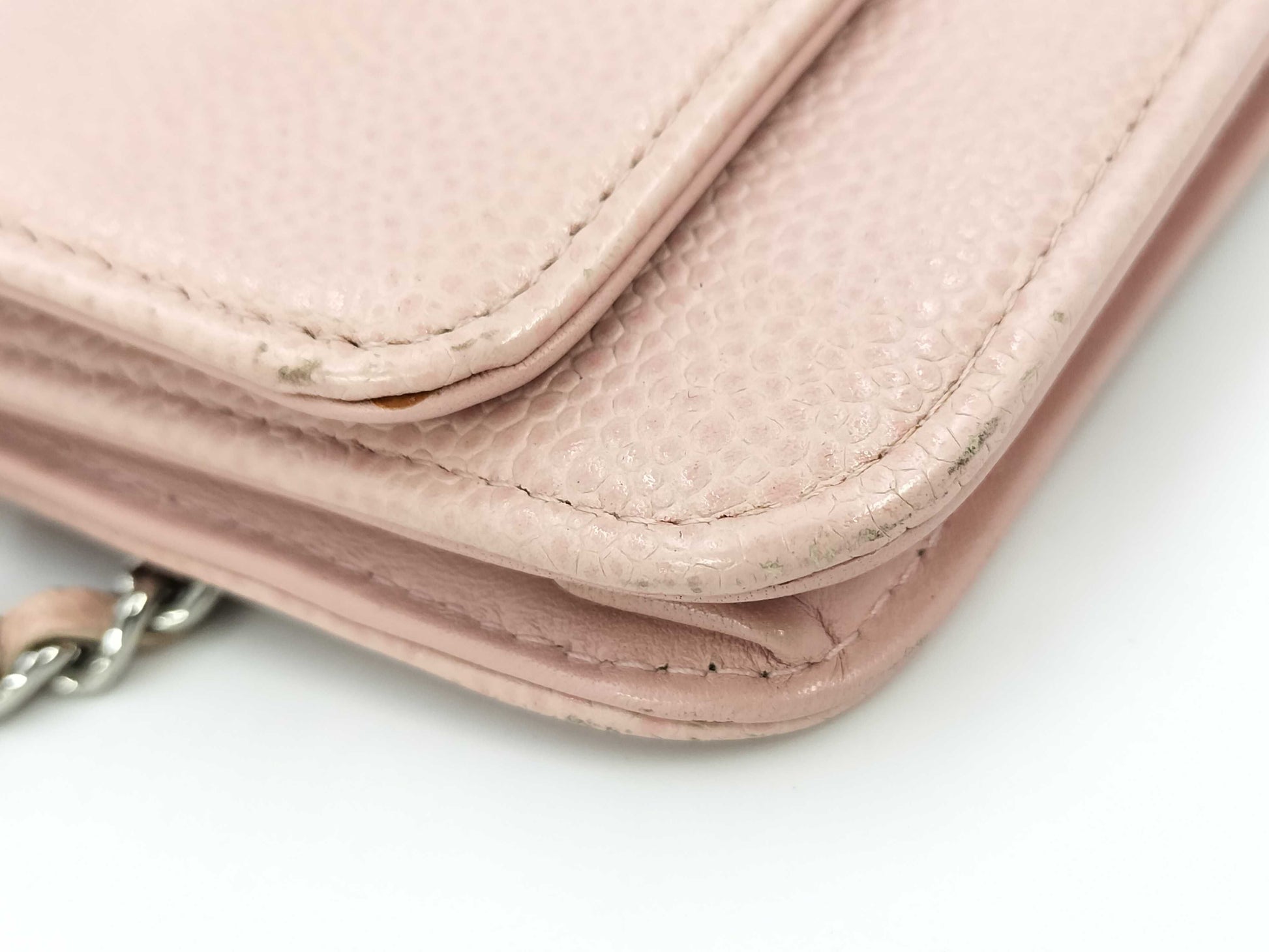 CHANEL Caviar Skin Chain Wallet Pink Shoulder Bag