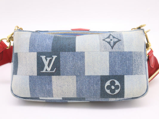LOUIS VUITTON M44990 Monogram Denim Multi Pochette Accessoires RFID Verified Shoulder Bag with Two Pouches and Shoulder Strap