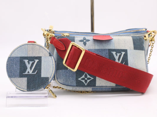LOUIS VUITTON M44990 Monogram Denim Multi Pochette Accessoires RFID Verified Shoulder Bag with Two Pouches and Shoulder Strap