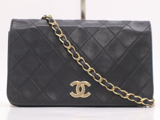 CHANEL Lambskin Mini Matelasse 19 Full Flap S Chain Gold Hardware Black Shoulder Bag