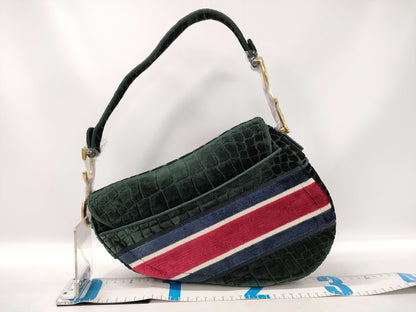 Dior Saddle Bag Medium Shoulder Bag Green with Gold Hardware Velvet Shoulder Bag