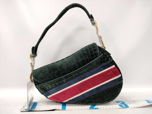 Dior Saddle Bag Medium Shoulder Bag Green with Gold Hardware Velvet Shoulder Bag