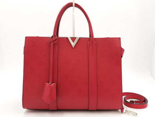 LOUIS VUITTON Very Tote M43542 Red with Silver Hardware and Leather RFID Tote Bag