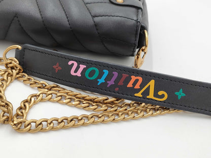 LOUIS VUITTON Pochette Chain Wallet M63929 Black with Gold Hardware and Calf Leather TJ0169 Shoulder Bag