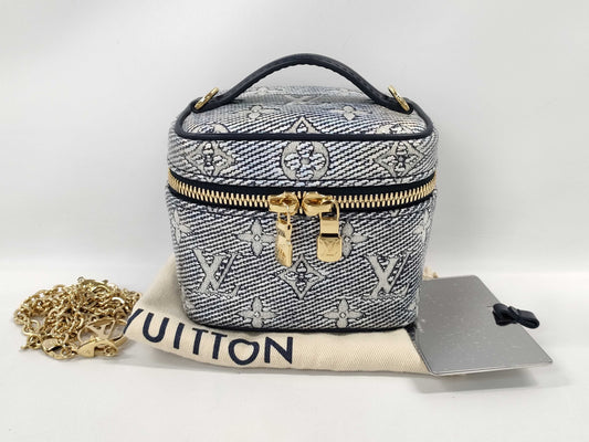LOUIS VUITTON Micro Vanity 2-Way Shoulder Bag, Jacquard, M82467, Blue with Gold Hardware, Monogram Laminated, RFID, and More