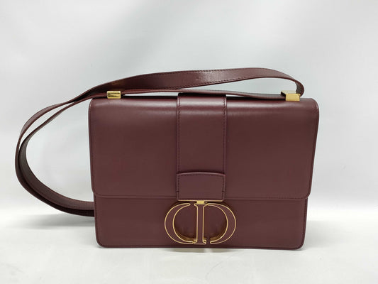 Dior Montaigne 30 Shoulder Bag in Wine Red Calfskin with Gold Hardware and Shoulder Strap