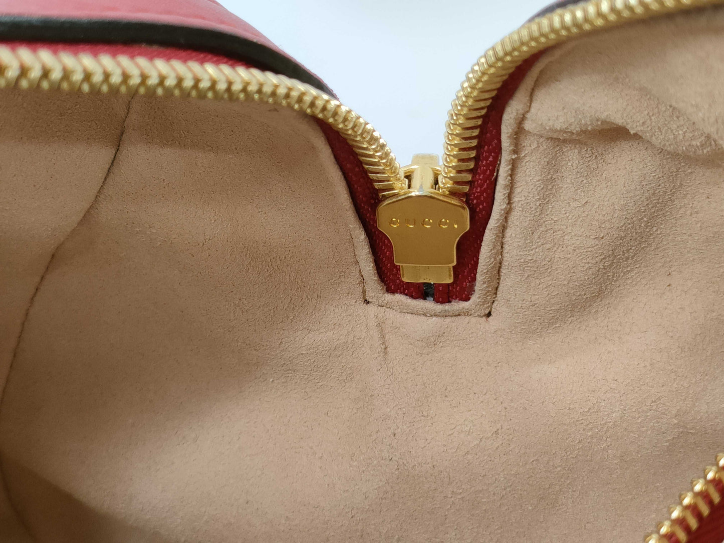 GUCCI GG Supreme PVC x Leather 2-Way Handbag, Beige x Red, 409529, Shoulder Strap, Shoulder Bag