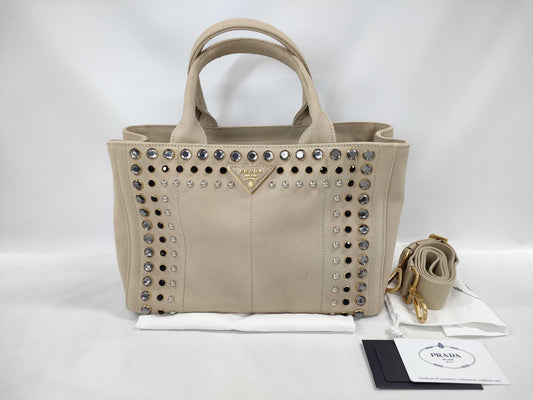PRADA Beige Canapa 2-Way Handbag in Canvas B2439O