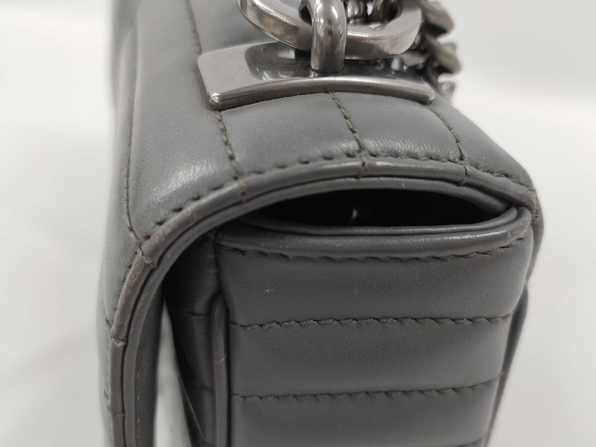 PRADA Diagram Shoulder Bag in Grey Quilted Leather with Silver Hardware