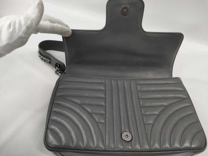 PRADA Diagram Shoulder Bag in Grey Quilted Leather with Silver Hardware