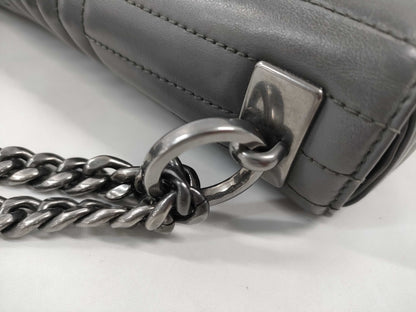 PRADA Diagram Shoulder Bag in Grey Quilted Leather with Silver Hardware