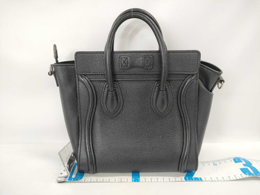 CELINE Luggage Nano Shopper Black with Silver Hardware and Leather Shoulder Bag W0U00093 Handbag