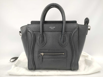 CELINE Luggage Nano Shopper Black with Silver Hardware and Leather Shoulder Bag W0U00093 Handbag