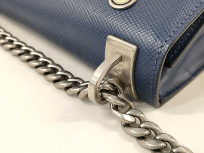 PRADA Saffiano Leather Shoulder Bag, Blue, Silver Hardware, 1BD127, Mirrored Pouch, Shoulder Bag