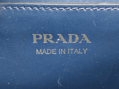 PRADA Saffiano Leather Shoulder Bag, Blue, Silver Hardware, 1BD127, Mirrored Pouch, Shoulder Bag