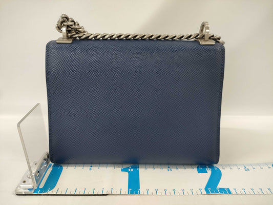 PRADA Saffiano Leather Shoulder Bag, Blue, Silver Hardware, 1BD127, Mirrored Pouch, Shoulder Bag
