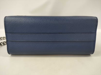 PRADA Saffiano Leather Shoulder Bag, Blue, Silver Hardware, 1BD127, Mirrored Pouch, Shoulder Bag