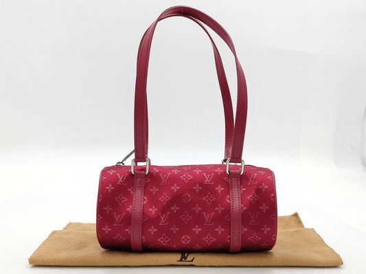 LOUIS VUITTON Monogram Satin Little Papillon M92353 TH0092 Red Handbag with Dust Bag