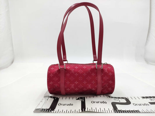 LOUIS VUITTON Monogram Satin Little Papillon M92353 TH0092 Red Handbag with Dust Bag