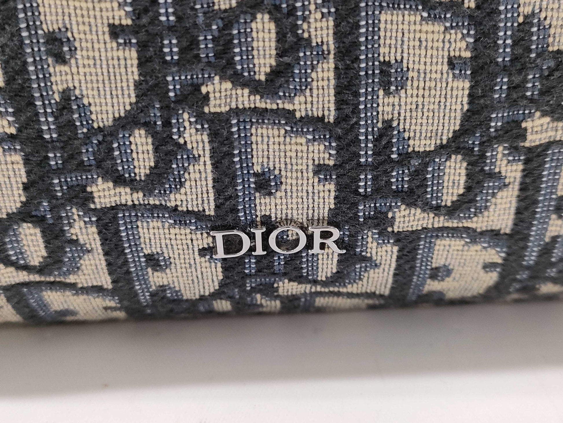 Dior North South Tote Bag, Oblique, Navy, Canvas and Leather, Shoulder Strap Missing, Handbag