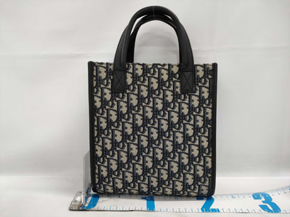Dior North South Tote Bag, Oblique, Navy, Canvas and Leather, Shoulder Strap Missing, Handbag