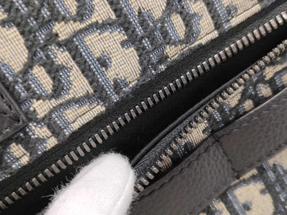 Dior North South Tote Bag, Oblique, Navy, Canvas and Leather, Shoulder Strap Missing, Handbag