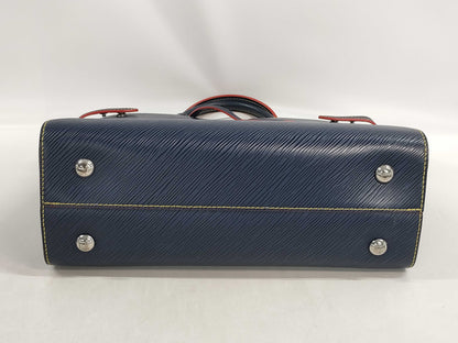 LOUIS VUITTON Twist Tote Handbag, Navy Blue with Silver Hardware, Epi Leather, Shoulder Strap, Clochet, M54980 AR4108