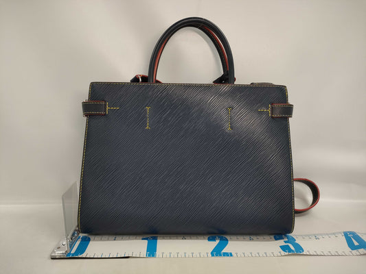 LOUIS VUITTON Twist Tote Handbag, Navy Blue with Silver Hardware, Epi Leather, Shoulder Strap, Clochet, M54980 AR4108