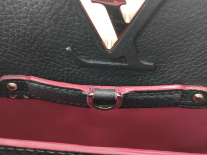 LOUIS VUITTON Capucines BB 2-way Shoulder Bag, Black Cobalt and Fuchsia with Gold Hardware and Taurillon Leather, M94517, RFID-Non-Reactive, Shoulder Bag, Dust Bag, Handbag